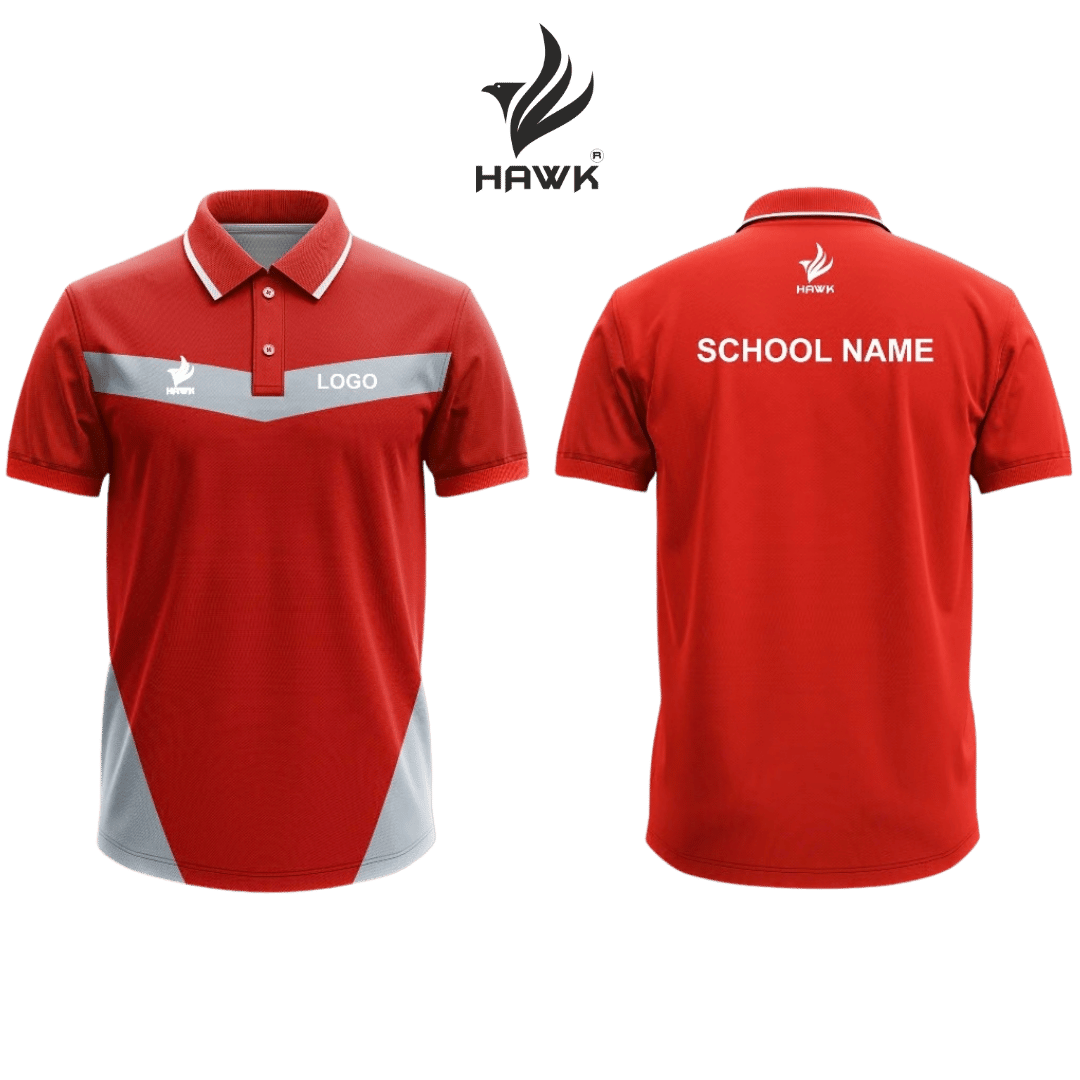 School Uniform T-Shirt House Colour Red & Grey V Design